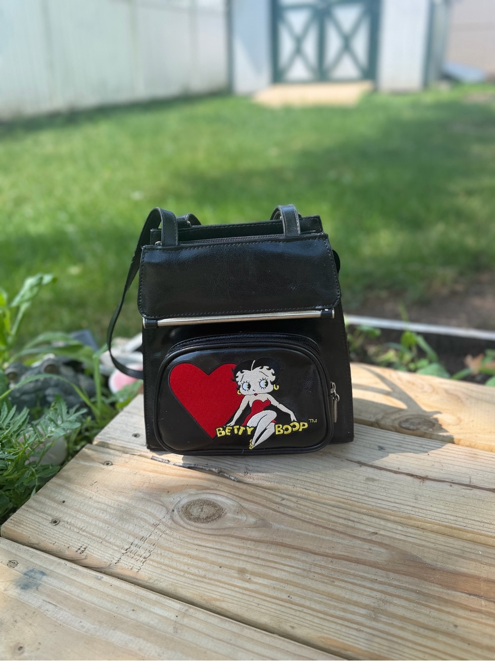 Vintage Betty Boop Mini Convertible Backpack Purse Y2K Black Faux Leather Bag - Picture 6 of 8